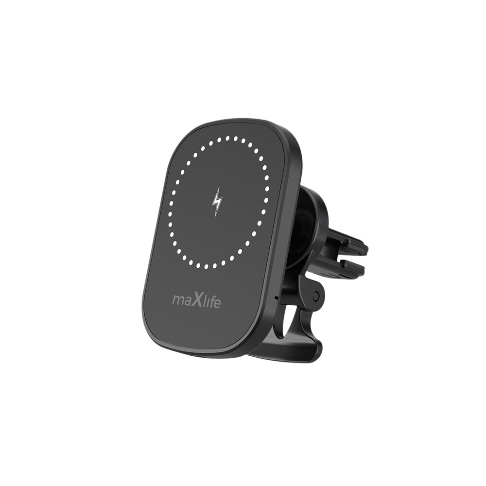 Maxlife turētājs automašīnas ventilācijas atverei MXCH-16 magnētiskais ar bezvadu uzlādi melns 15W