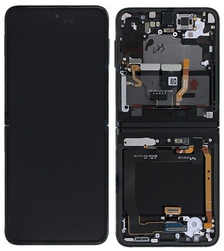 LCD ekrāns Samsung F711 Z Flip3 5G ar skārienjutīgu ekrānu un rāmi (iekšējais) Phantom Black oriģināls (lietots, Grade B)
