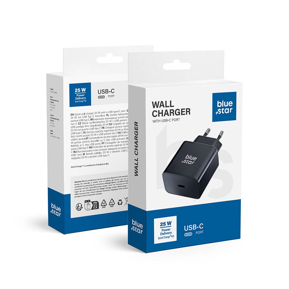 BLUE STAR ceļojumu lādētājs Type C PD QC4.0 3A 25W TFB-TC-25WPD melns