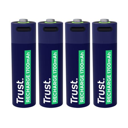 Trust uzlādējamas Li-Ion AA 1.5V baterijas, 1700mAh, USB-C, 4 gab.