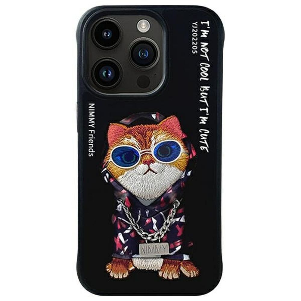 Nimmy Glasses Cool Kaķa apvalks iPhone 15 Pro – melns