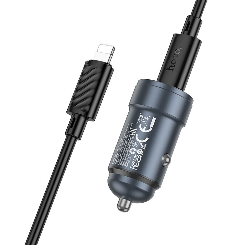 Автомобильное зарядное устройство Hoco USB C QC3.0 PD 30W + кабель USB C к Lightning Z57 металлический серый
