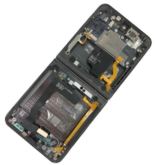 LCD ekrāns Samsung F721 Z Flip4 5G ar skārienjutīgu ekrānu un rāmi (iekšējais) Phantom Black oriģināls (lietots, Grade B)