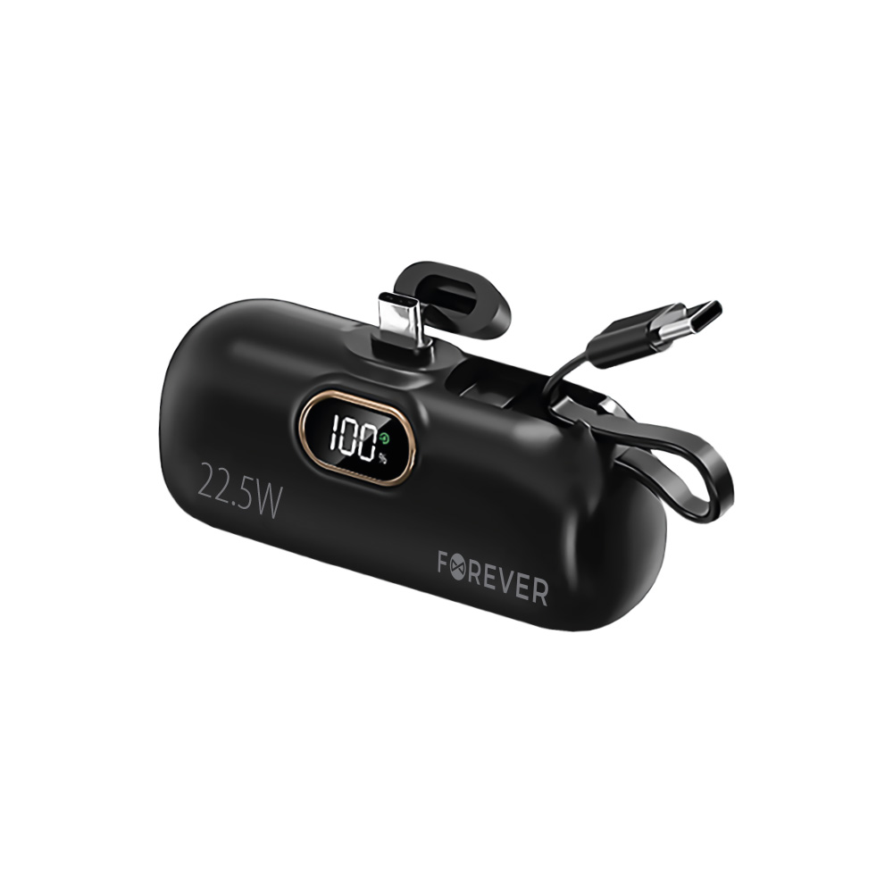 Forever mini portatīvais lādētājs MTB-100 22.5W 5000 mAh USB C melns