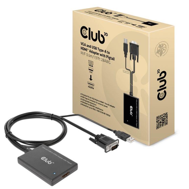 I/O adapteris VGA uz HDMI+USB/0.6M M/F CAC-1720 CLUB3D