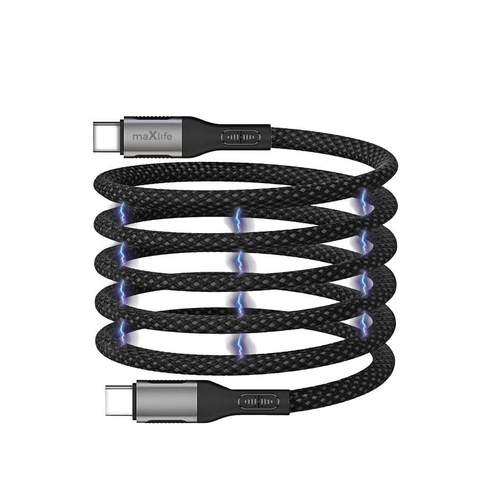 Maxlife MXUC-11 magnētiskais kabelis USB-C - USB-C 1,0 m 100W melns neilons