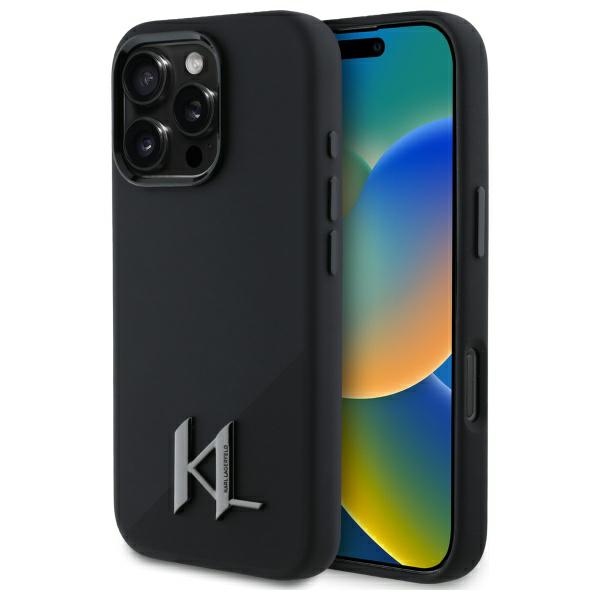 Karl Lagerfeld Silicone Shadow Metal Initial Magnētiskais iPhone 16 Pro viedtālruņa apvalks - melns