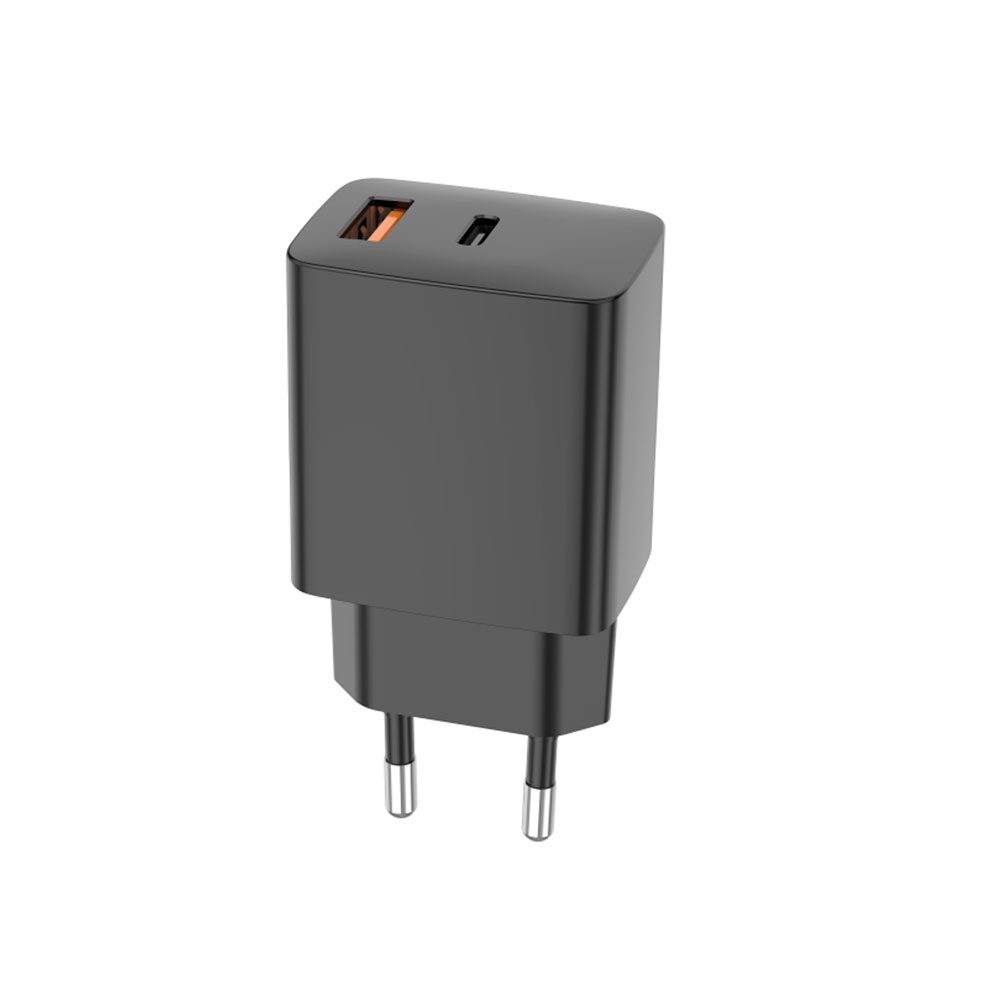 Setty USB-A + USB-C PD/QC 30W wall charger black + USB-C cable 1m RLSK-AC-01 black