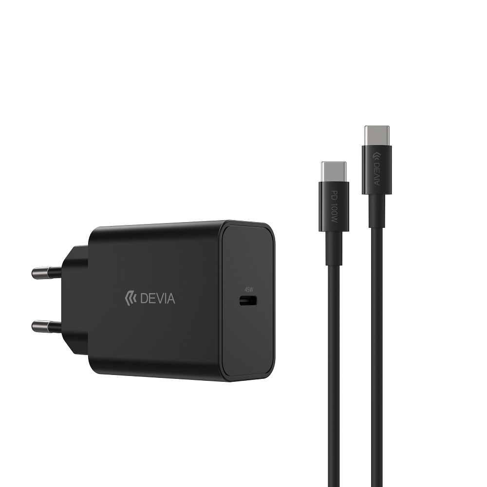 Devia wall charger Rocket PD 45W 1x USB-C white + cable USB-C - USB-C