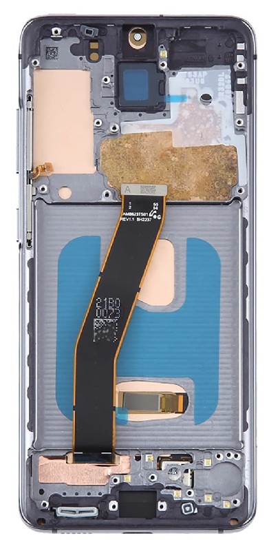 LCD ekrāns Samsung G981F/G980F S20 ar skārienekrānu un rāmi Cosmic Grey OLED (īstais izmērs)