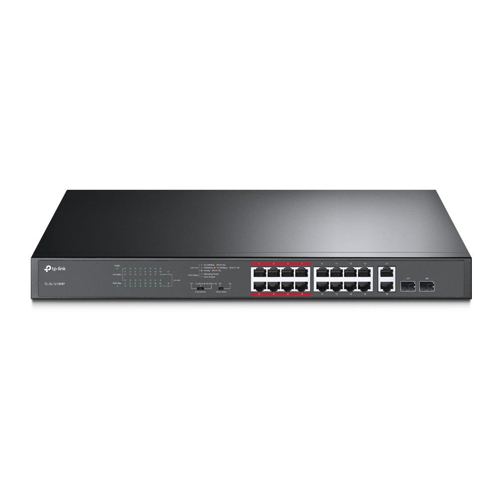 Komutators TP-Link TL-SL1218MP 16 portu 100 Mbps PoE+ 192 W ar 2x Combo SFP