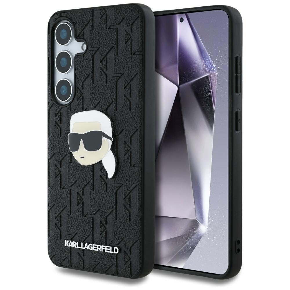 Viedtālruņa apvalks Karl Lagerfeld Leather Monogram Pin Logo Karl Head Samsung Galaxy S25 Plus - melns