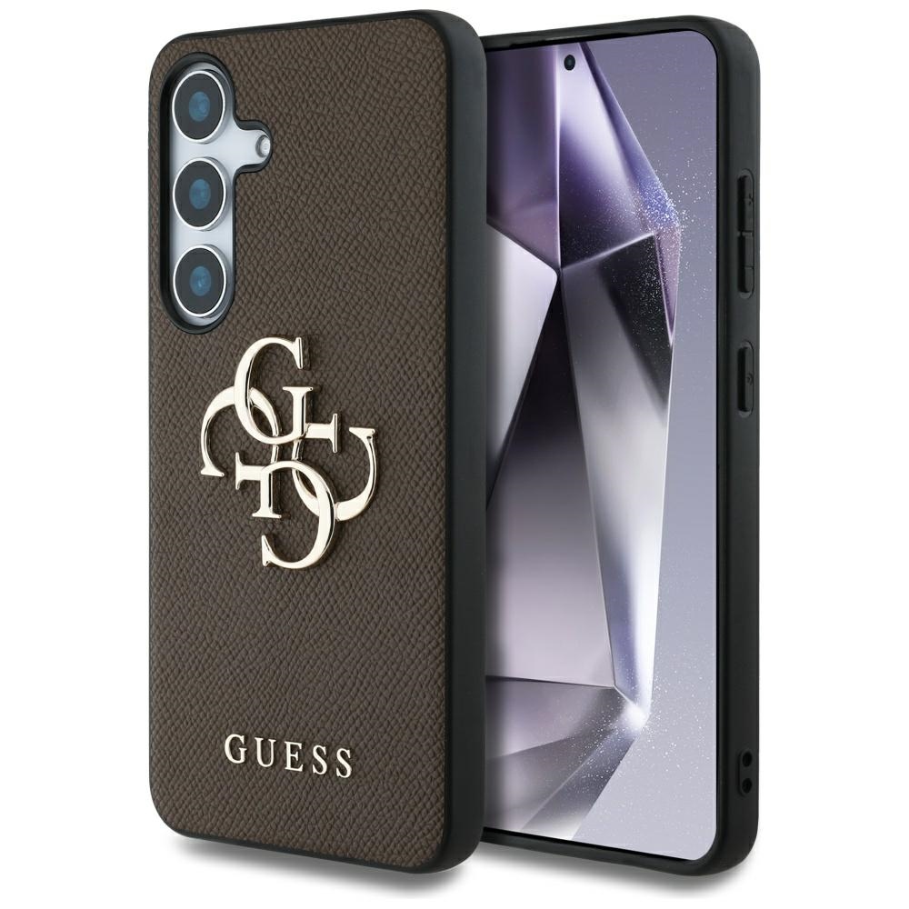 Guess Grained Big 4G Logo Small Classic Logo viedtālruņa apvalks Samsung Galaxy S25 Plus brūns