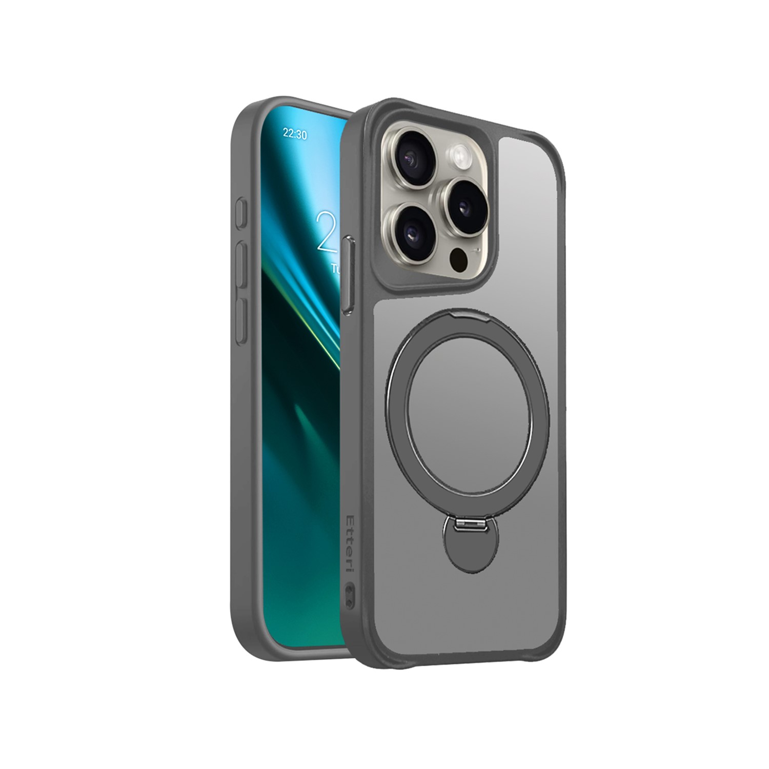 Etteri Matēts Magnētiskais gredzens viedtālruņa apvalks iPhone 15 Pro 6,1" pelēks