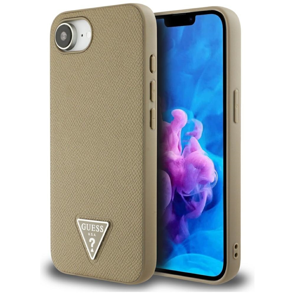 Guess Grained Triangle MagSafe viedtālruņa apvalks iPhone 16e - brūna