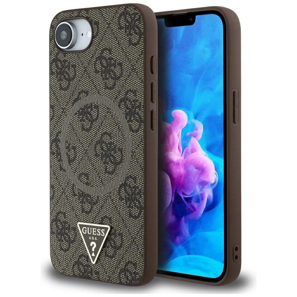 Guess 4G Ring Triangle Logo Magnētiskais viedtālruņa apvalks iPhone 16e - brūns