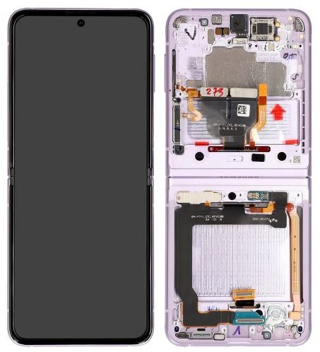 LCD ekrāns Samsung F711 Z Flip3 5G ar skārienjutīgu ekrānu un rāmi (iekšējais) Lavender oriģināls (lietots, Grade A)