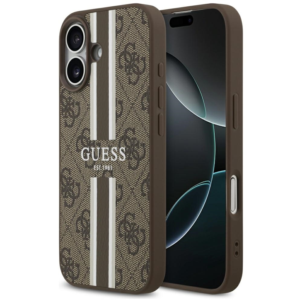 Guess 4G MagSafe futrālis iPhone 17 ar apdrukātu svītru apdruku - brūns