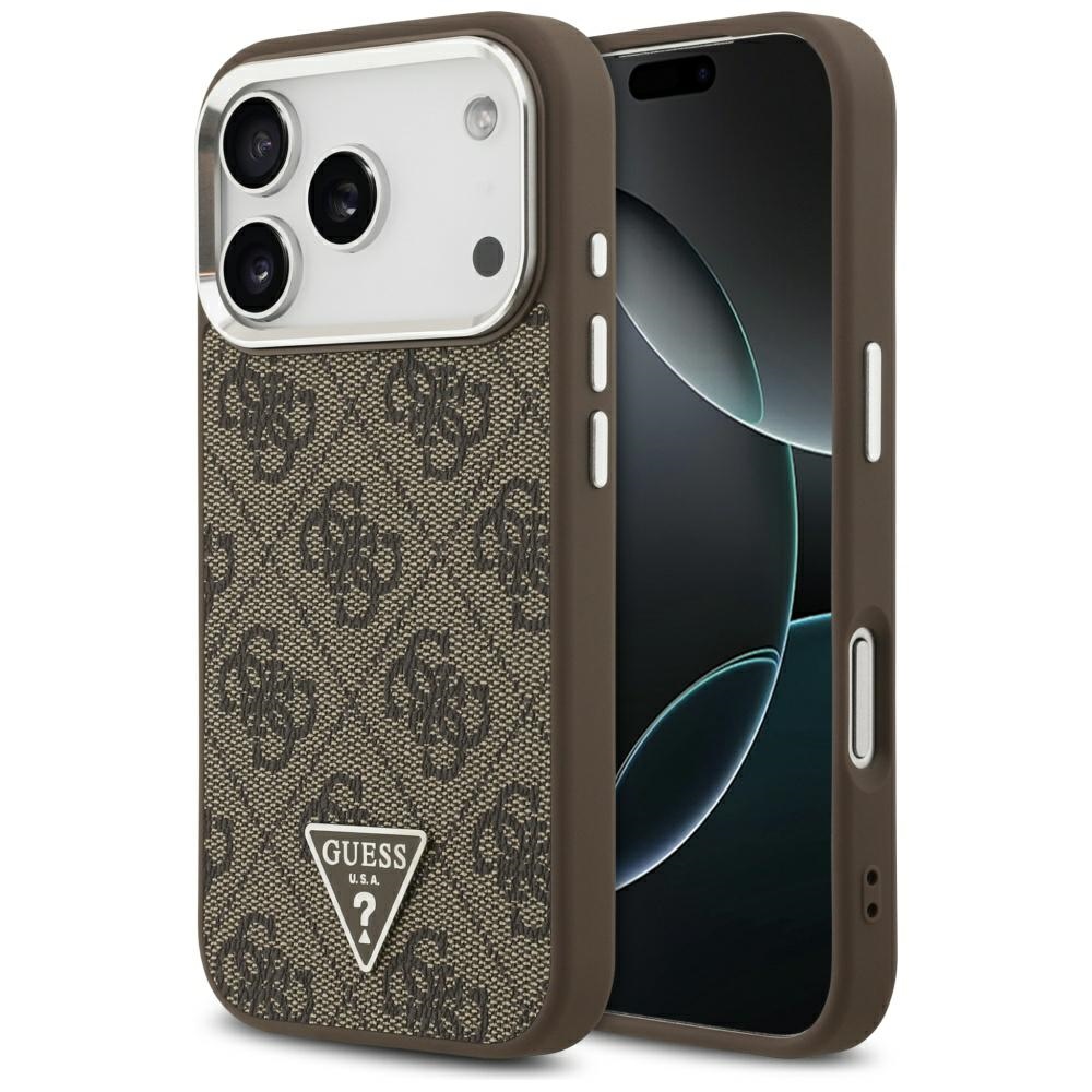 Guess Чехол для iPhone 17 Pro совместимый с MagSafe GUHMP17LP4TSRCMW (PU 4G W/Triangle Logo SL) коричневый