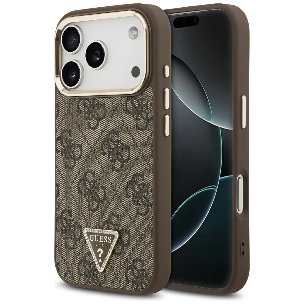 Guess 4G Triangle Logo MagSafe viedtālruņa apvalks iPhone 17 Pro - brūns un zeltains