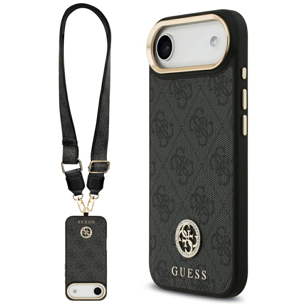 Guess 4G Strass Logo & Big Strap Metal Buttons Magnētiskais viedtālruņa apvalks iPhone Air - melns