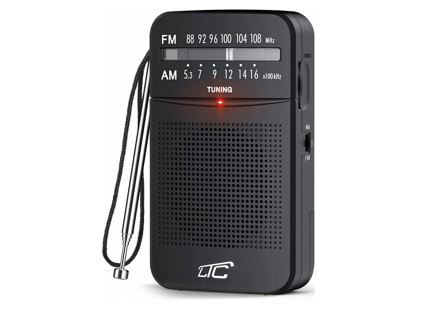 LTC portable pocket radio LEGA, AM/FM, mini jack, melns