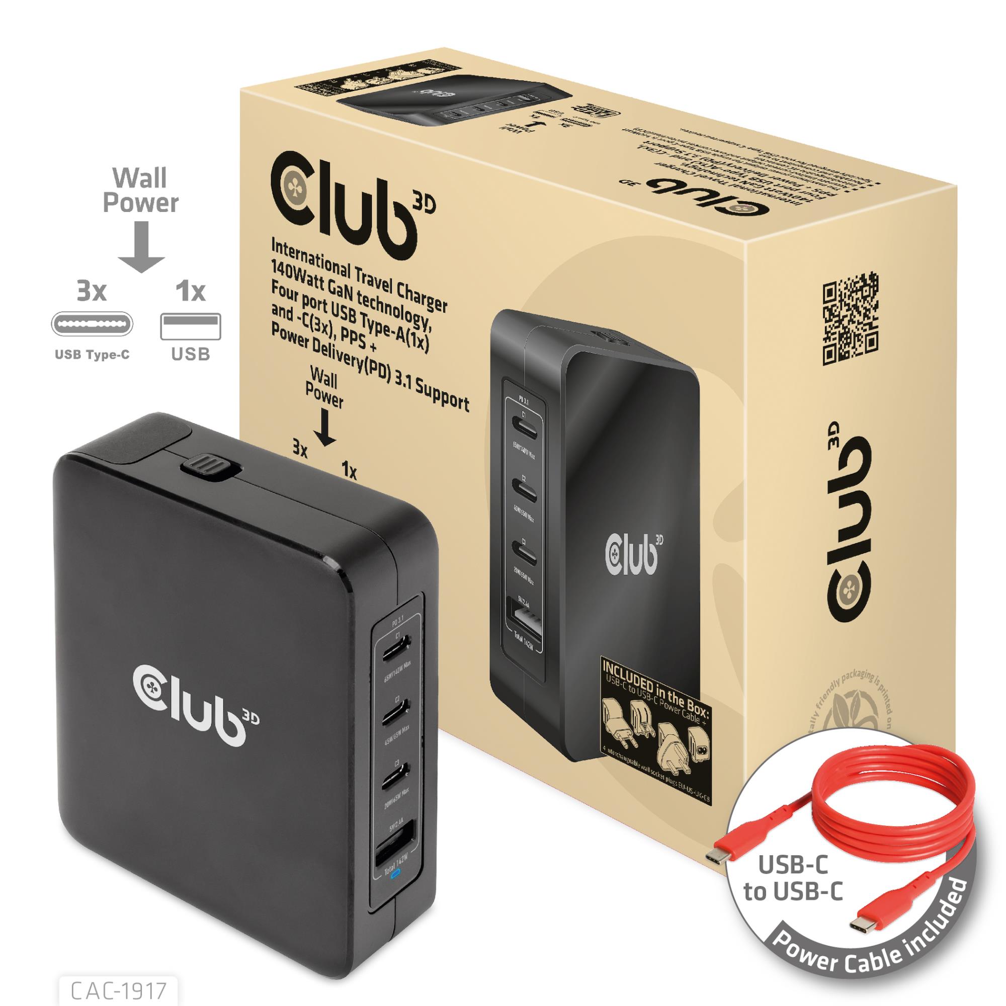 Ceļojumu lādētājs USB-C 140W GaN CAC-1917 Club3D