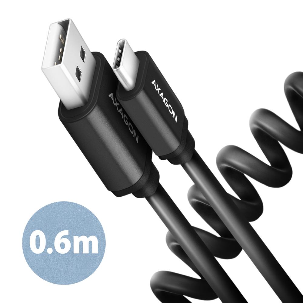 Axagon USB-C uz USB2.0 kabelis 0.6m savīts melns BUCM-AM10TB