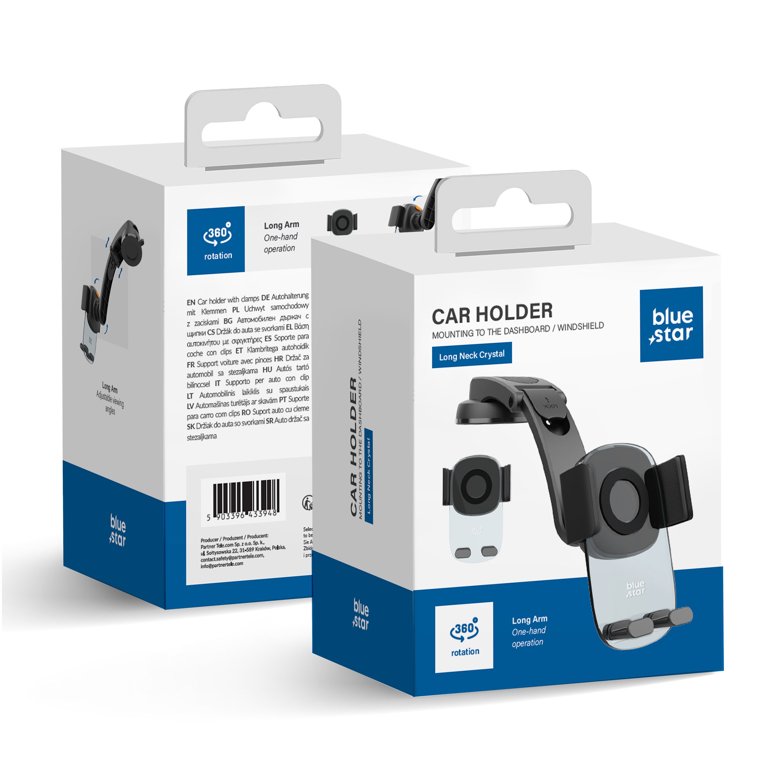 Car turētājs for mobile phone with windshield and dashboard mount zils STAR Long Neck Crystal melns