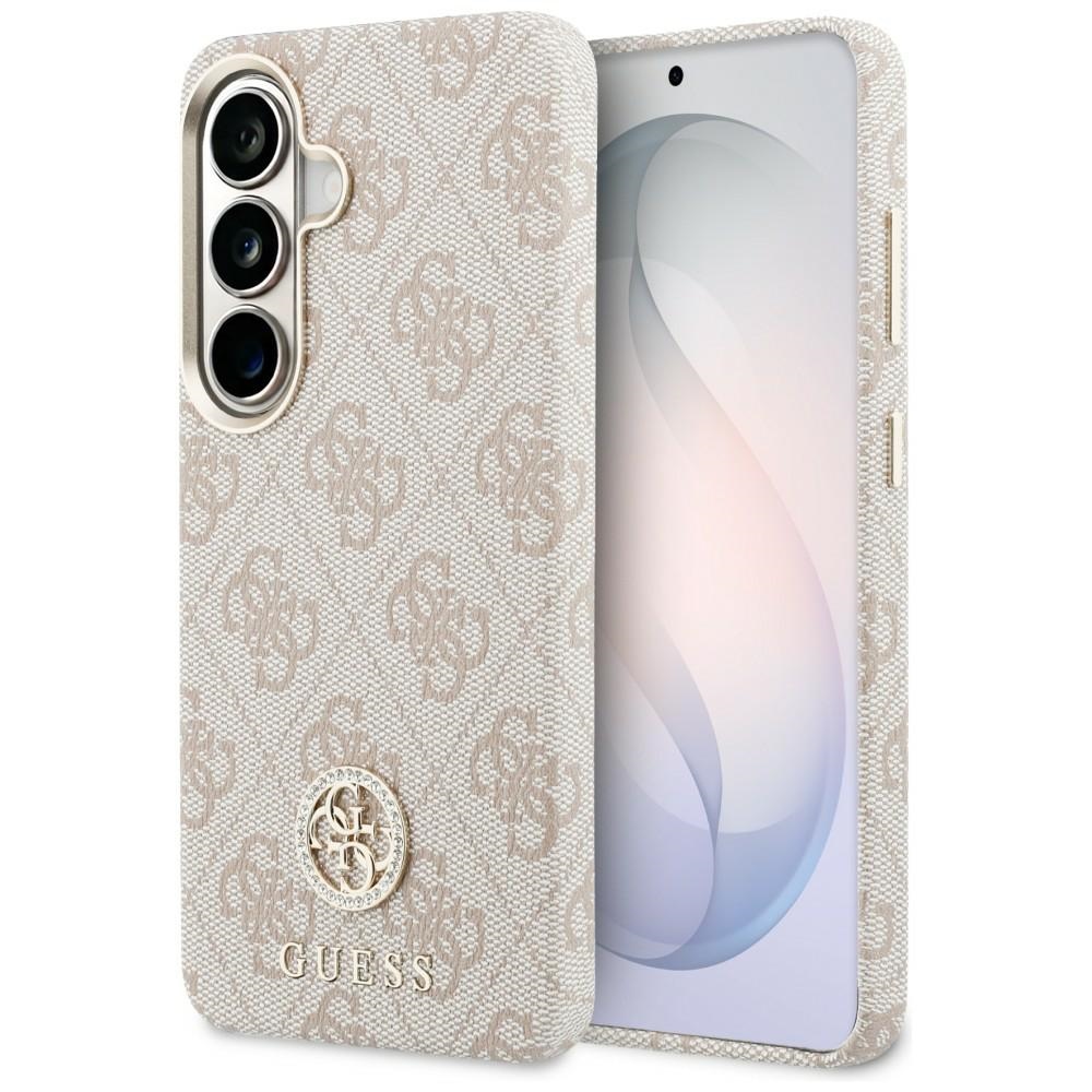 Guess maciņš 4G Rhinestone Round Logo MagSafe priekš Samsung Galaxy S26 Plus rozā