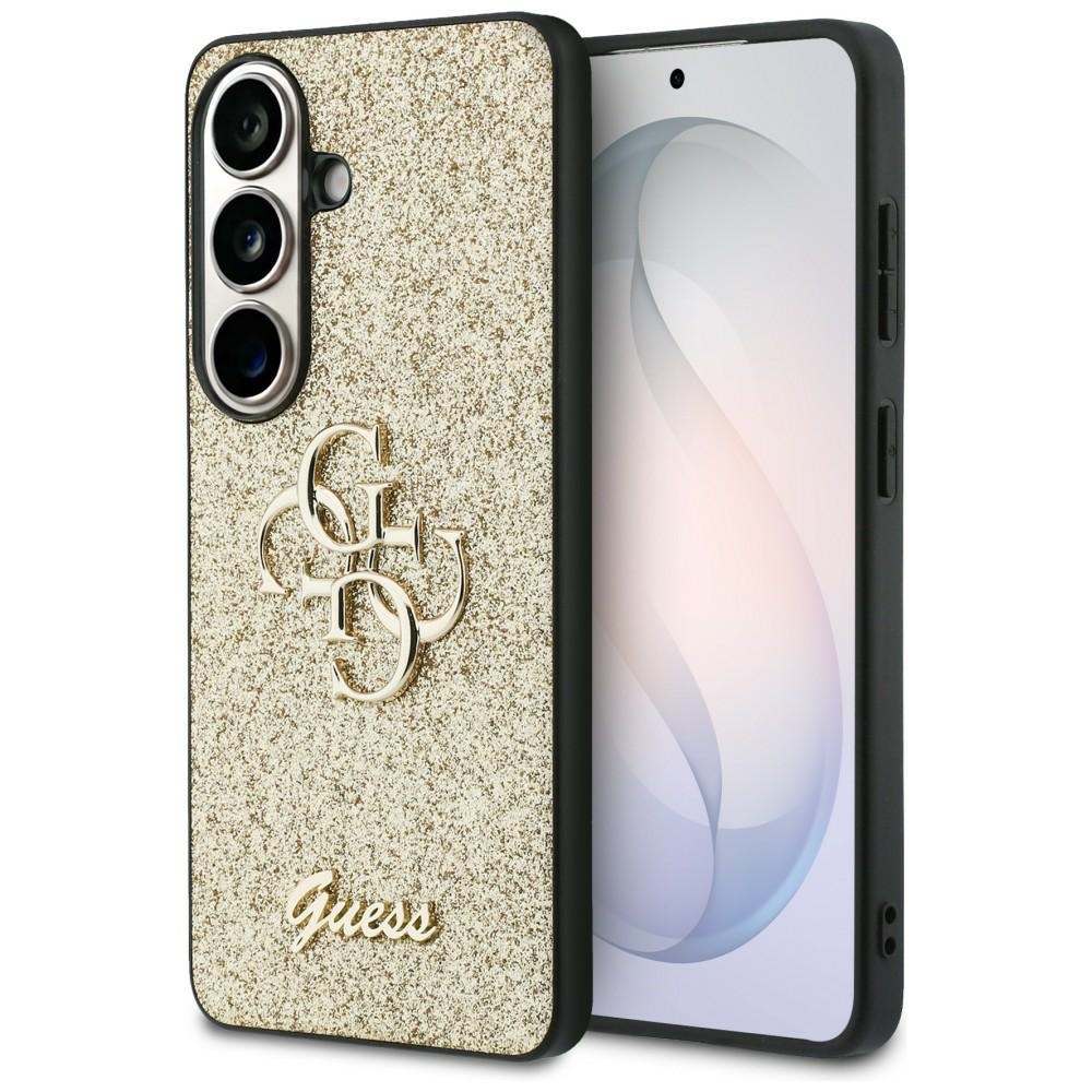 Guess maciņš Fixed Glitter Big 4G Metal Logo for Samsung Galaxy S26 zelta