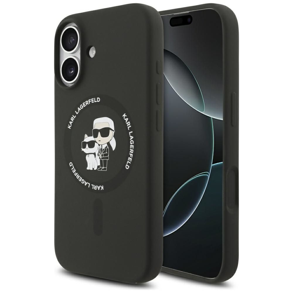 Karl Lagerfeld Silikonais Karl&Choupette Ring Magnētiskais apvalks viedtālrunim iPhone 17 - melns