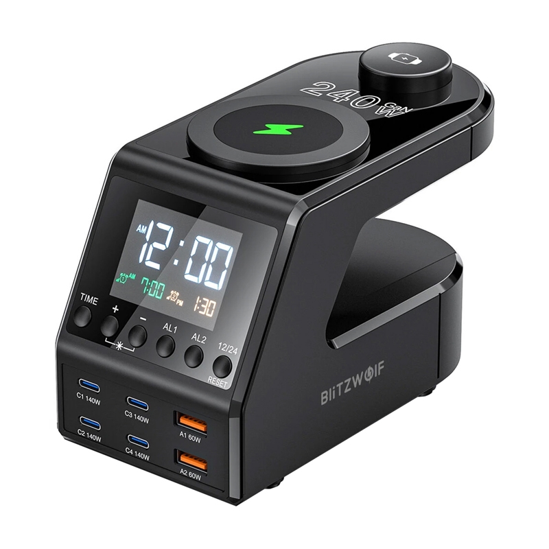 Blitzwolf BW-FW10 modinātājs ar lādētāju 2xUSB-A, 4xUSB-C, 240W