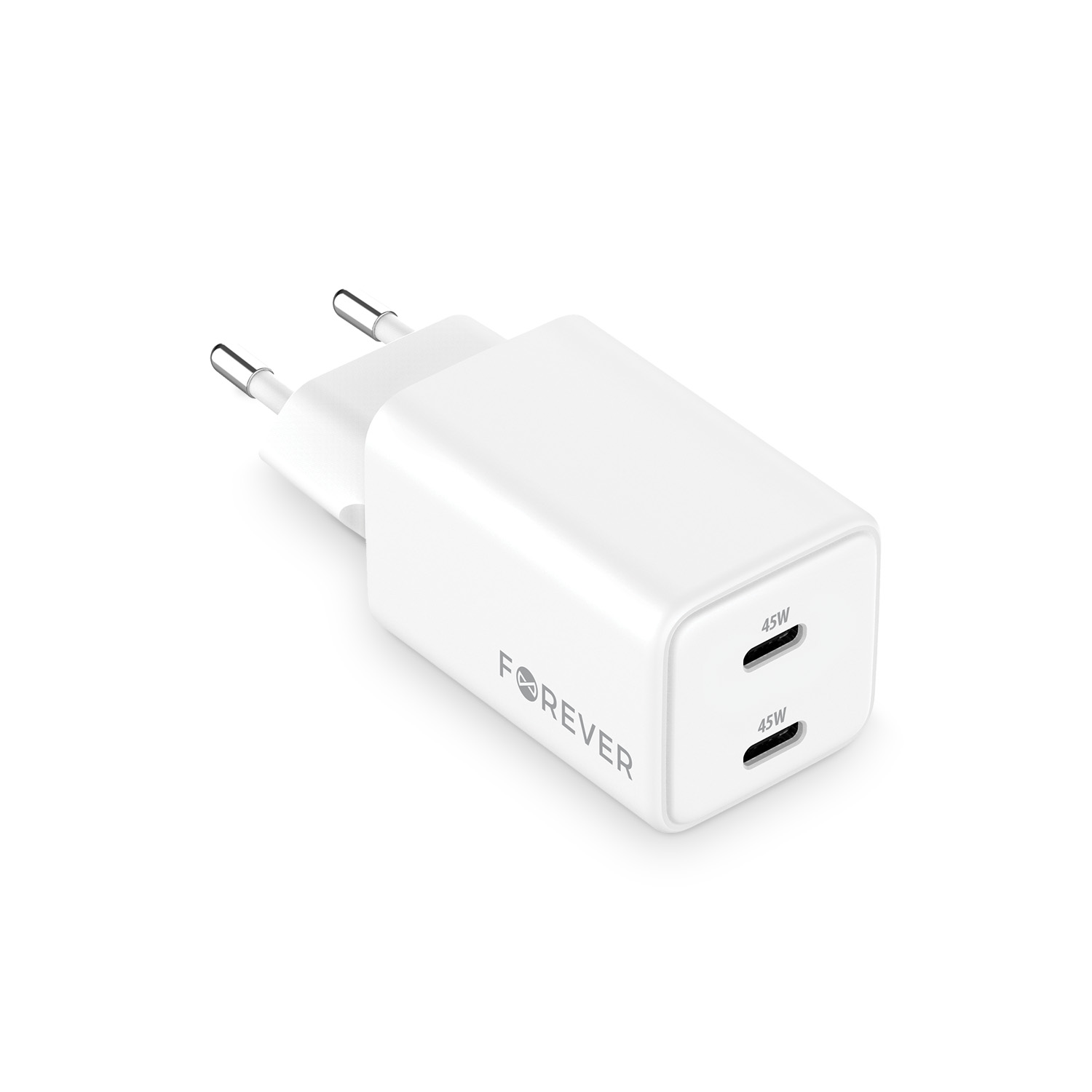Forever TC-08-45CC GaN PD lādētājs 2x USB-C 45W balts