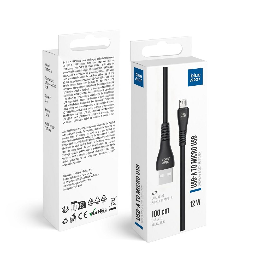 Kabelis USB A uz Micro USB Blue Star 2A 12W 1 m PJ-DG3-A melns