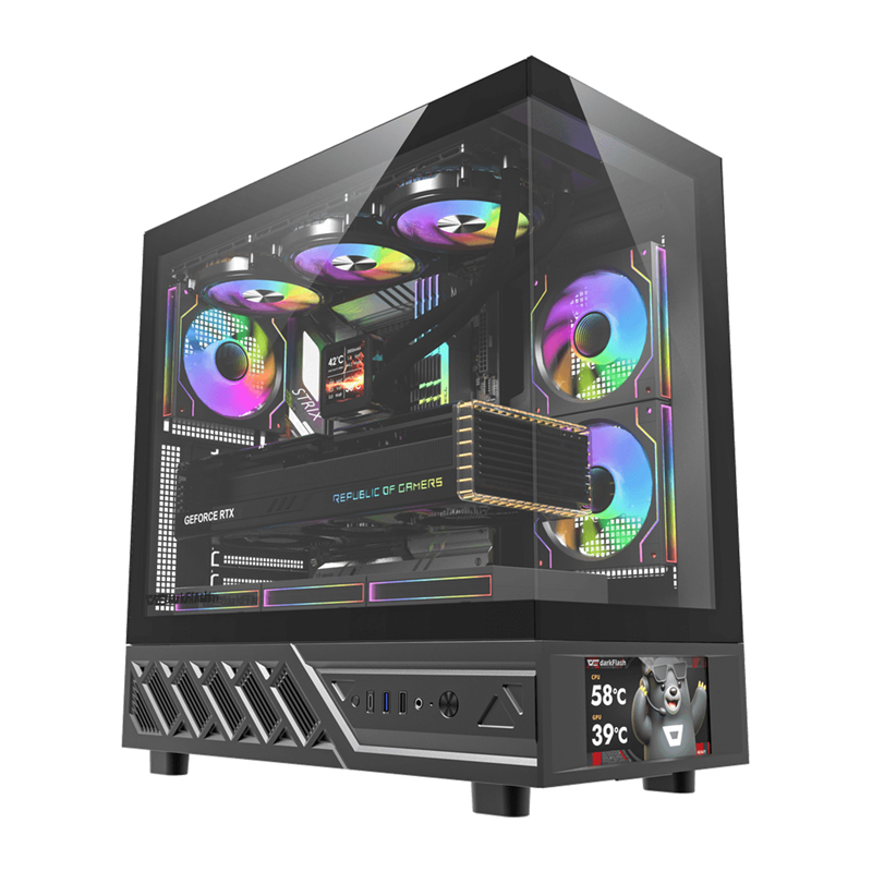 DarkFlash DS950V datora korpuss ar displeju melns ar 6 ventilatoriem