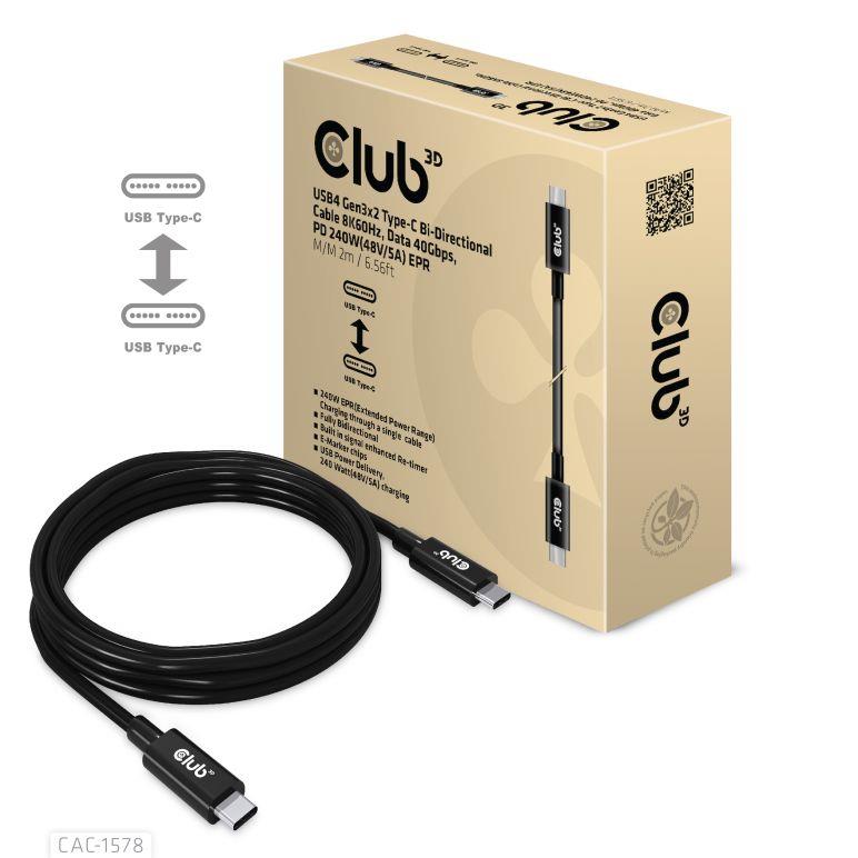USB-C kabelis divvirzienu 2m M/M CAC-1578 Club3D