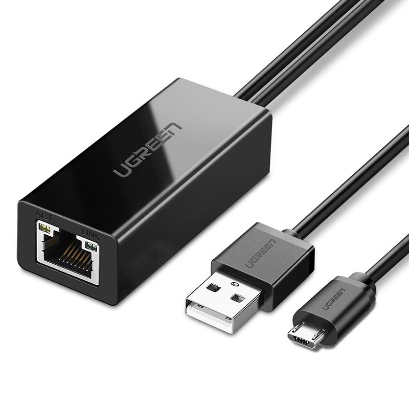 Ugreen 30985 ārējā tīkla karte Chromecast ar micro USB / USB-A savienotājiem 100Mb/s 1m melna