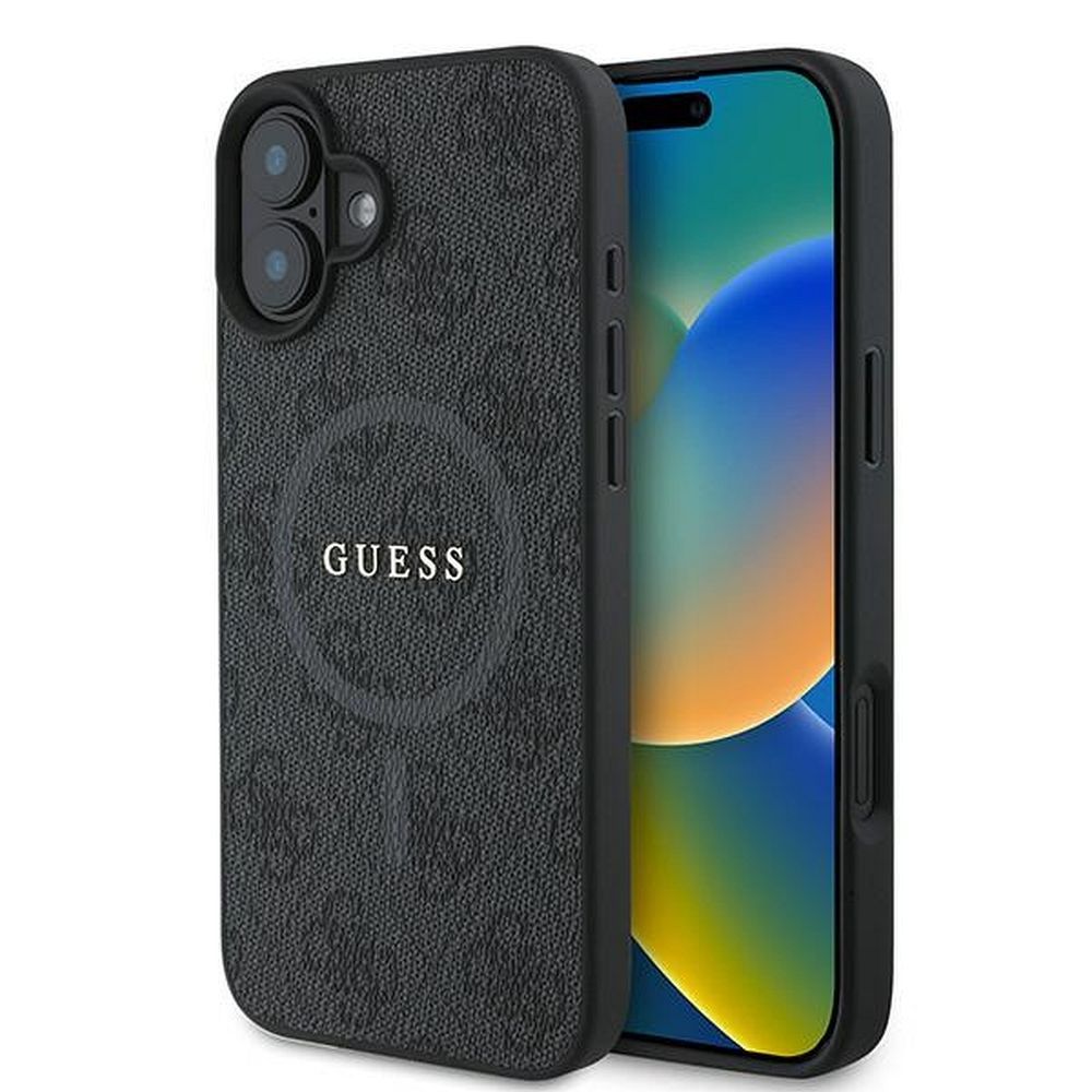 Guess 4G gredzens klasiskā logotipa magnētiskais viedtālruņa apvalks iPhone 16 Plus - melns