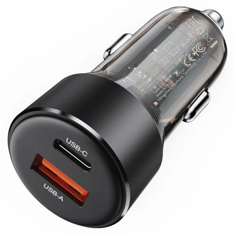 Acefast B12 automašīnas lādētājs 60W USB-A / USB-C - melns