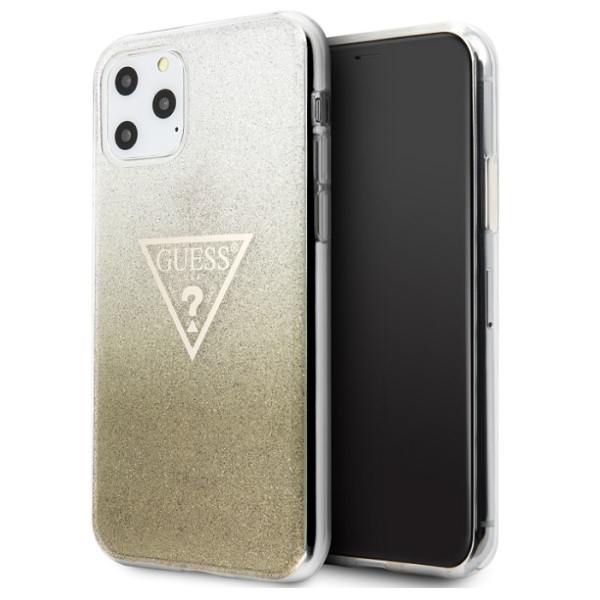 Guess GUHCN65SGTLGO cietais maciņš iPhone 11 Pro Max Glitter Triangle – zeltains