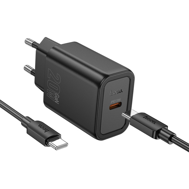 Lādētājs Hoco N60 20W GaN USB-C + USB-C uz USB-C kabelis 1.0m melns