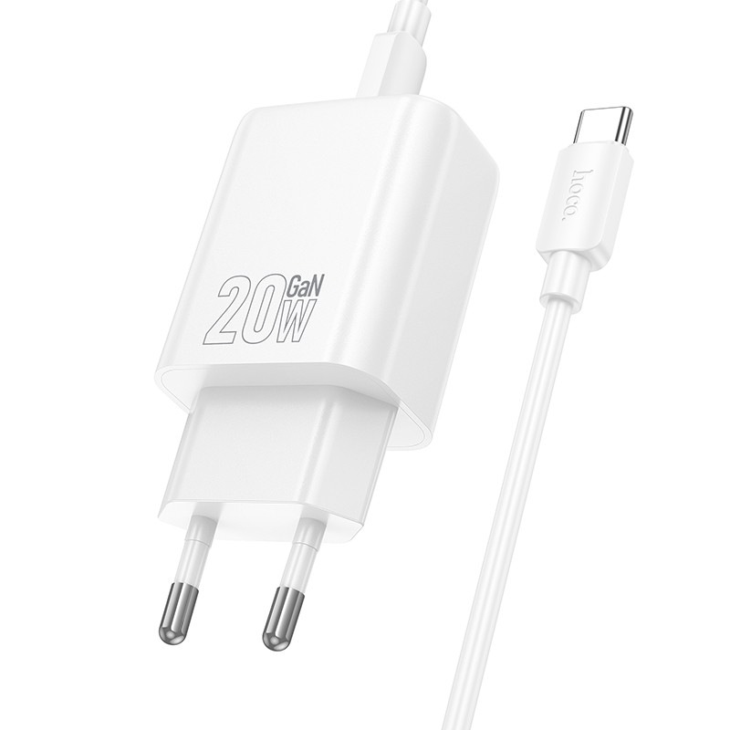 Lādētājs Hoco N60 20W GaN USB-C + USB-C uz USB-C kabelis 1.0m, balts