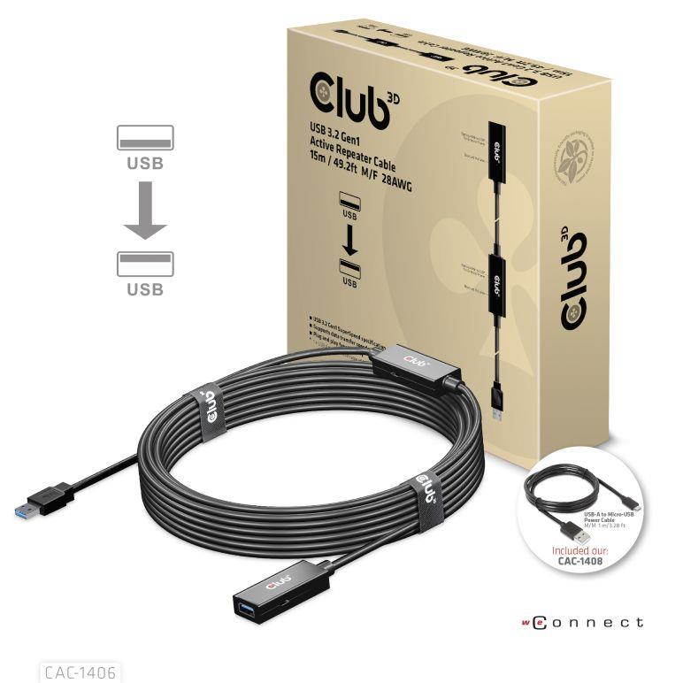 Kabelis USB 3.2 atkārtotājs 15m M/F CAC-1406 Club3D