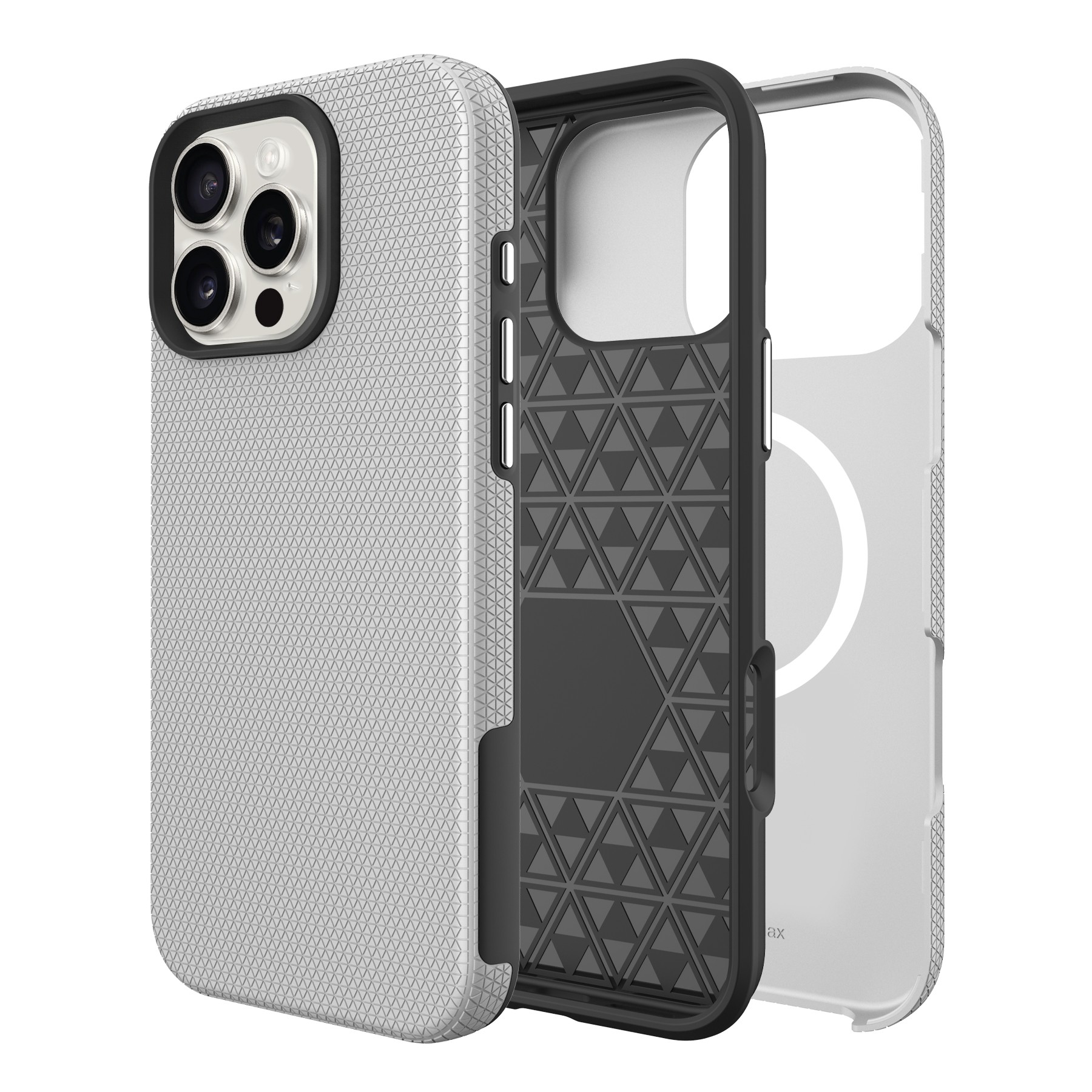 Perfectionists Trīsstūra mag koferis iPhone 15 Pro Max sudraba krāsā