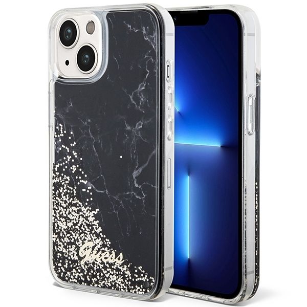 Guess Liquid Glitter Marble viedtālruņa apvalks iPhone 14 - melns