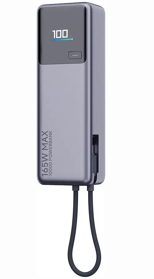 Portatīvais lādētājs Xiaomi 10000 mAh QC PD 165W ar iebūvētu kabeli USB C PB1165MI ar LED dispaly pelēks
