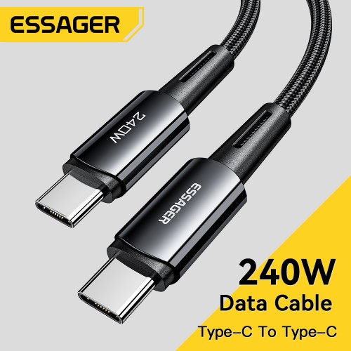 USB kabelis Essager Ultra tumši pelēks Type-C / Type-C 200cm (līdz 240W!!!)