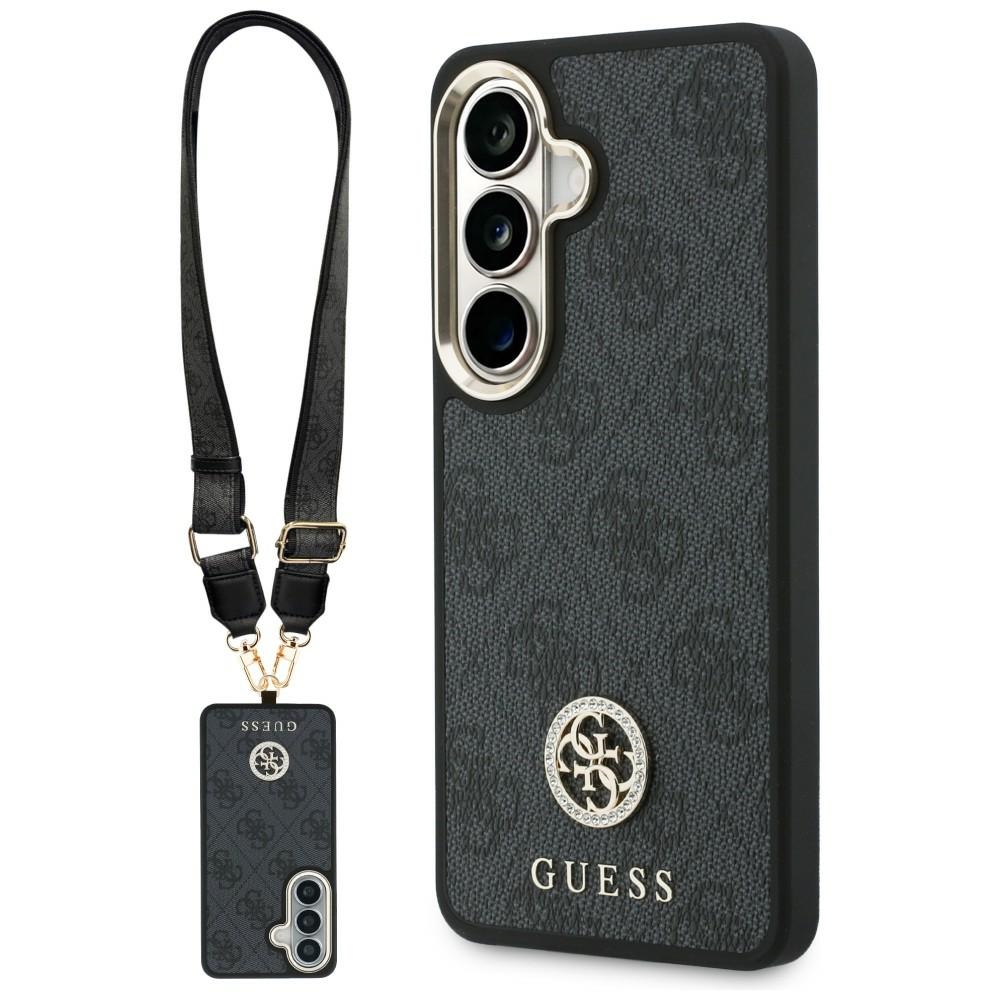 Guess 4G Big Rhinestone Triangle Strap MagSafe maciņš + siksniņa Samsung Galaxy S26 melns