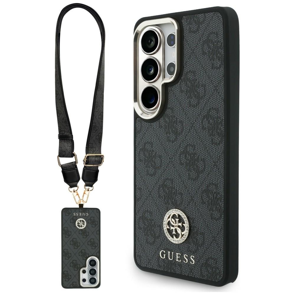 Guess 4G Big Rhinestone Triangle Strap MagSafe maciņš + siksniņa Samsung Galaxy S26 Ultra melns